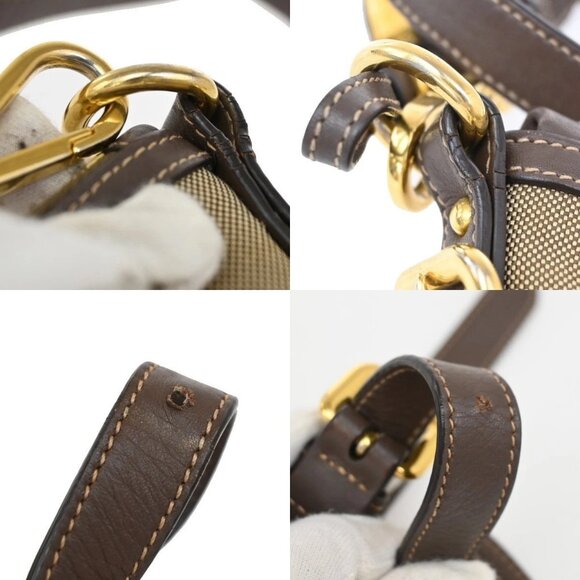 PRADA Logo Jacquard Crossbody Shoulder Bag Canvas Leather Brown - Picture 9 of 13